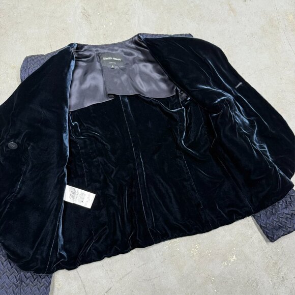 Giorgio Armani Wool & Silk Blazer Textured Blue Velvet Lining Made in Italy 40 - Picture 6 of 9